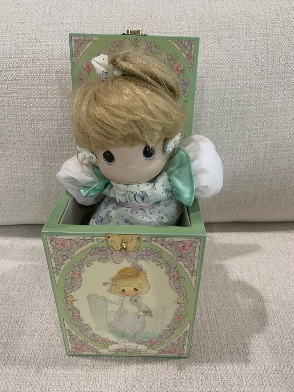 Precious Moments Pastel Green Jack-in-the-Box Doll